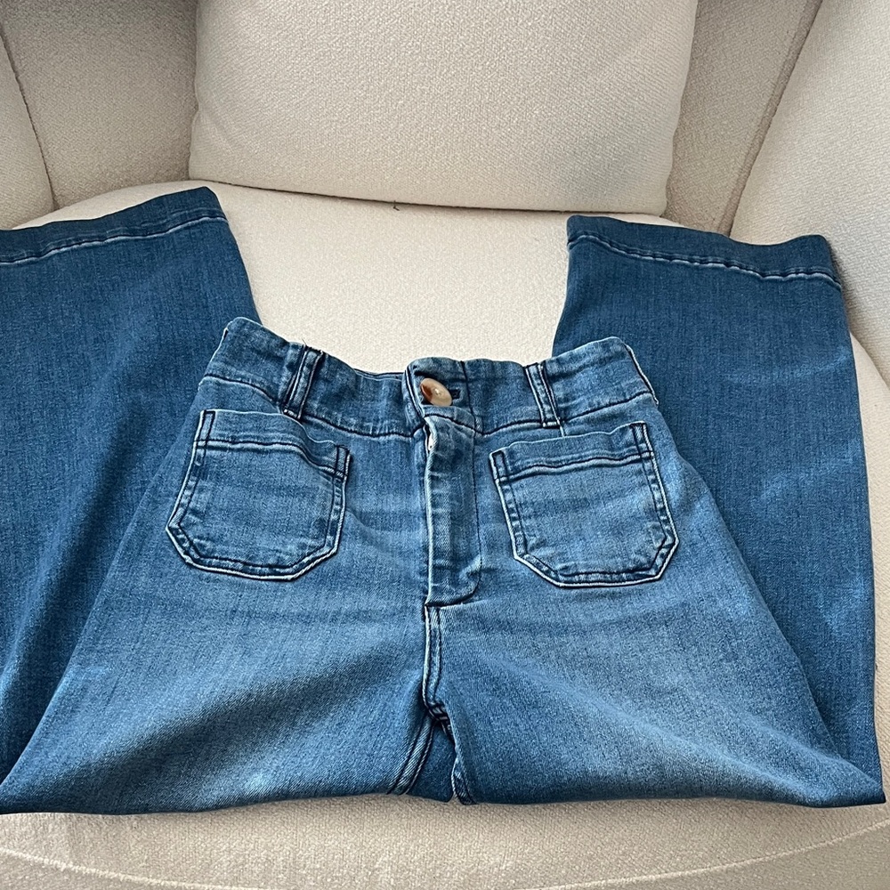 Anthropologie Blue Wide-Leg High-Rise Jeans with Patch Pockets